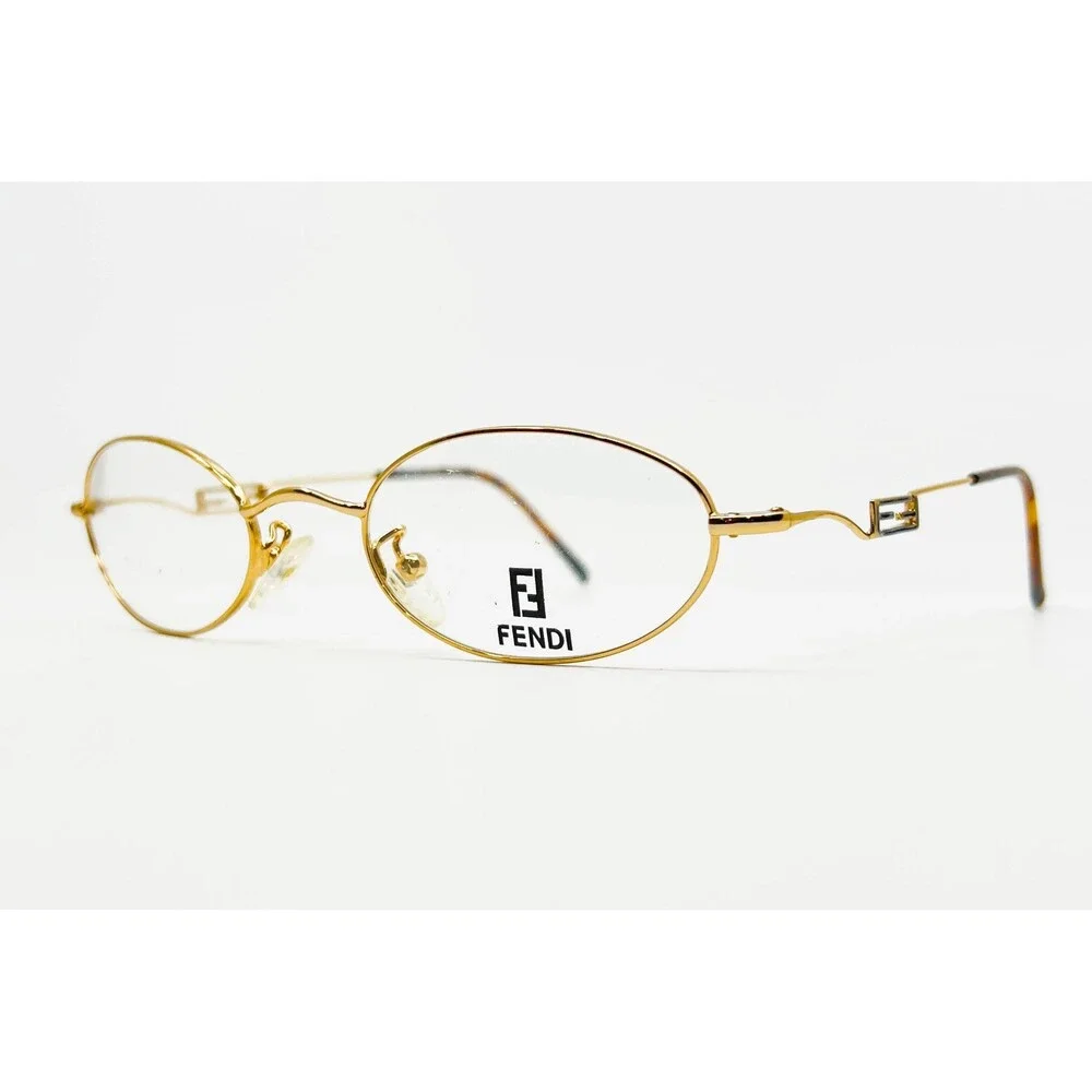 Fendi Eyeglasses Womens Gold Oval Frames F88 Golden Glimmer 48-18-135